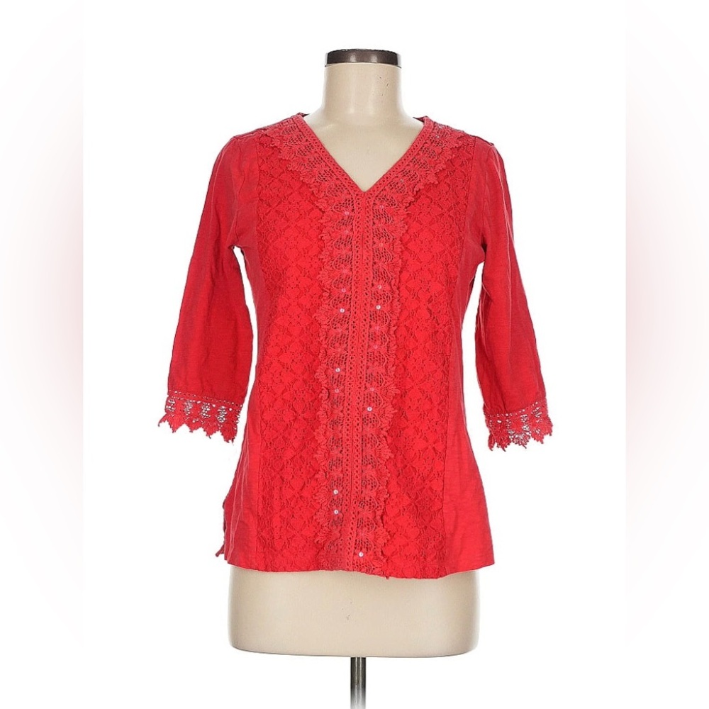 Jm collection Women's Red Lace V-Neck Top